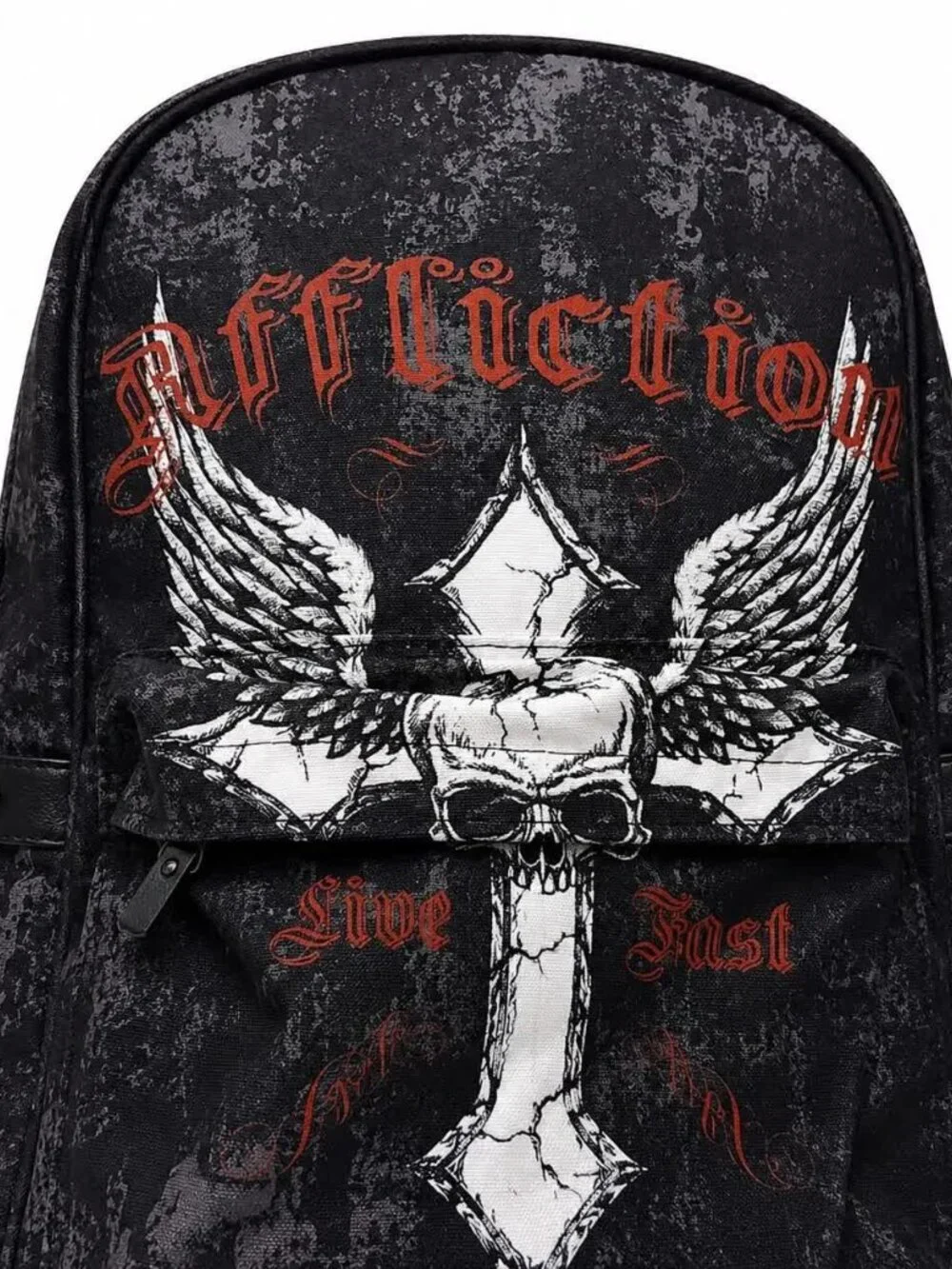 Affliction Live Fast Backpack Black Skull Wing Cross Studded Laptop Travel